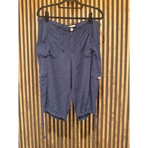 Michael Kors Blue Cargo Capri‎ Drawstring Womens Sz 12 Cropped Pants